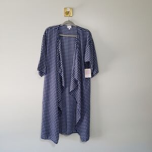 LuLaRoe NWT Shirley Duster Kimono Women Medium Blue White Checkered Gingham Long
